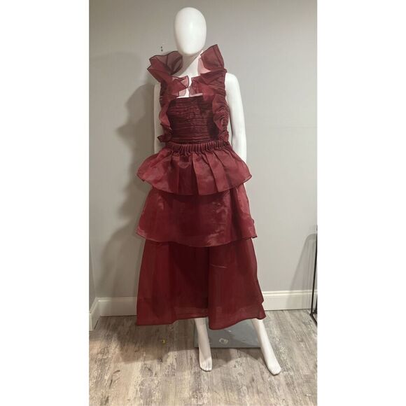 Aje Deep Red Ruffled Prom Dress - Picture 8 of 13